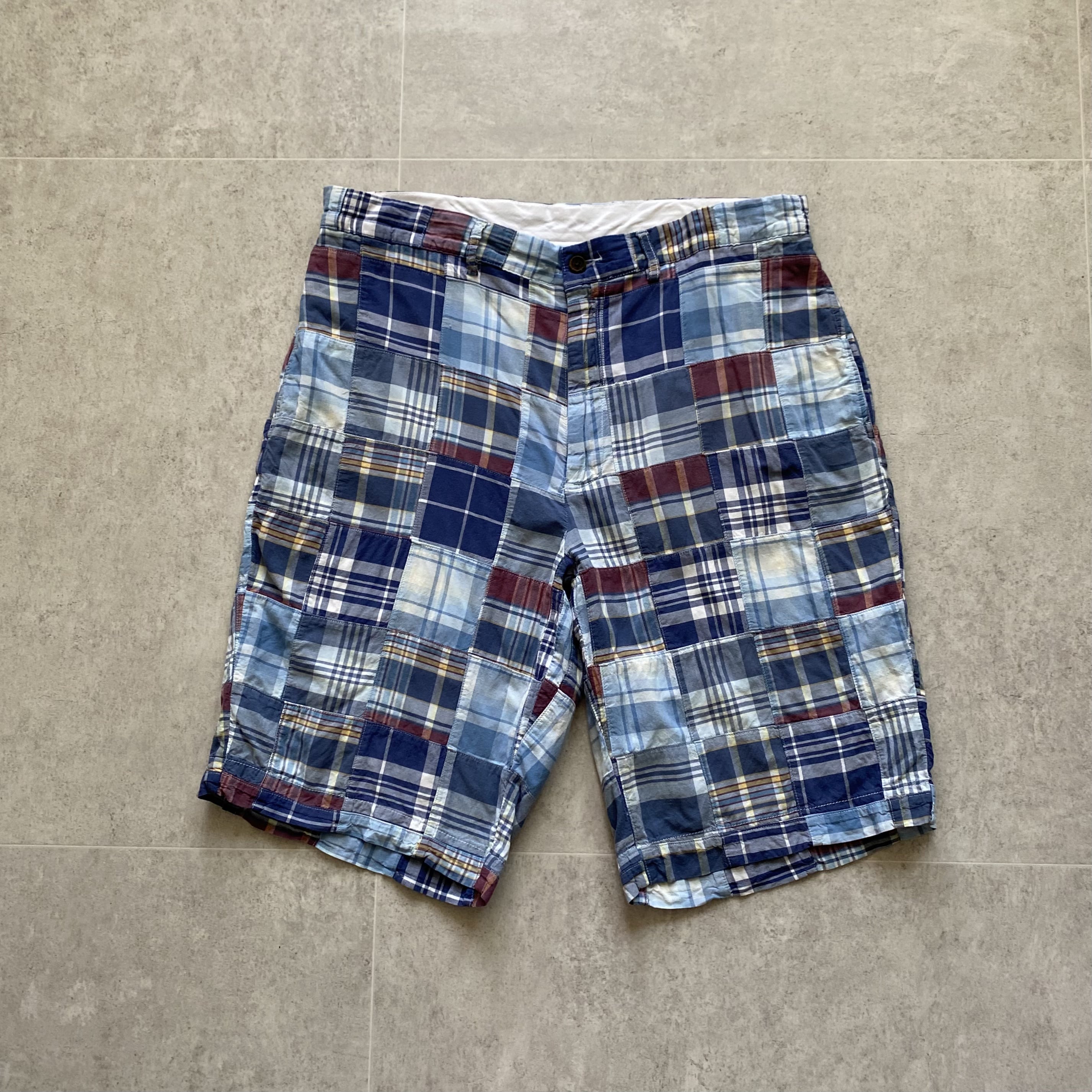 Polo Ralph Lauren Blue Madras Check Patchwork 1/2 Pants 32~33 Size - 체리피커