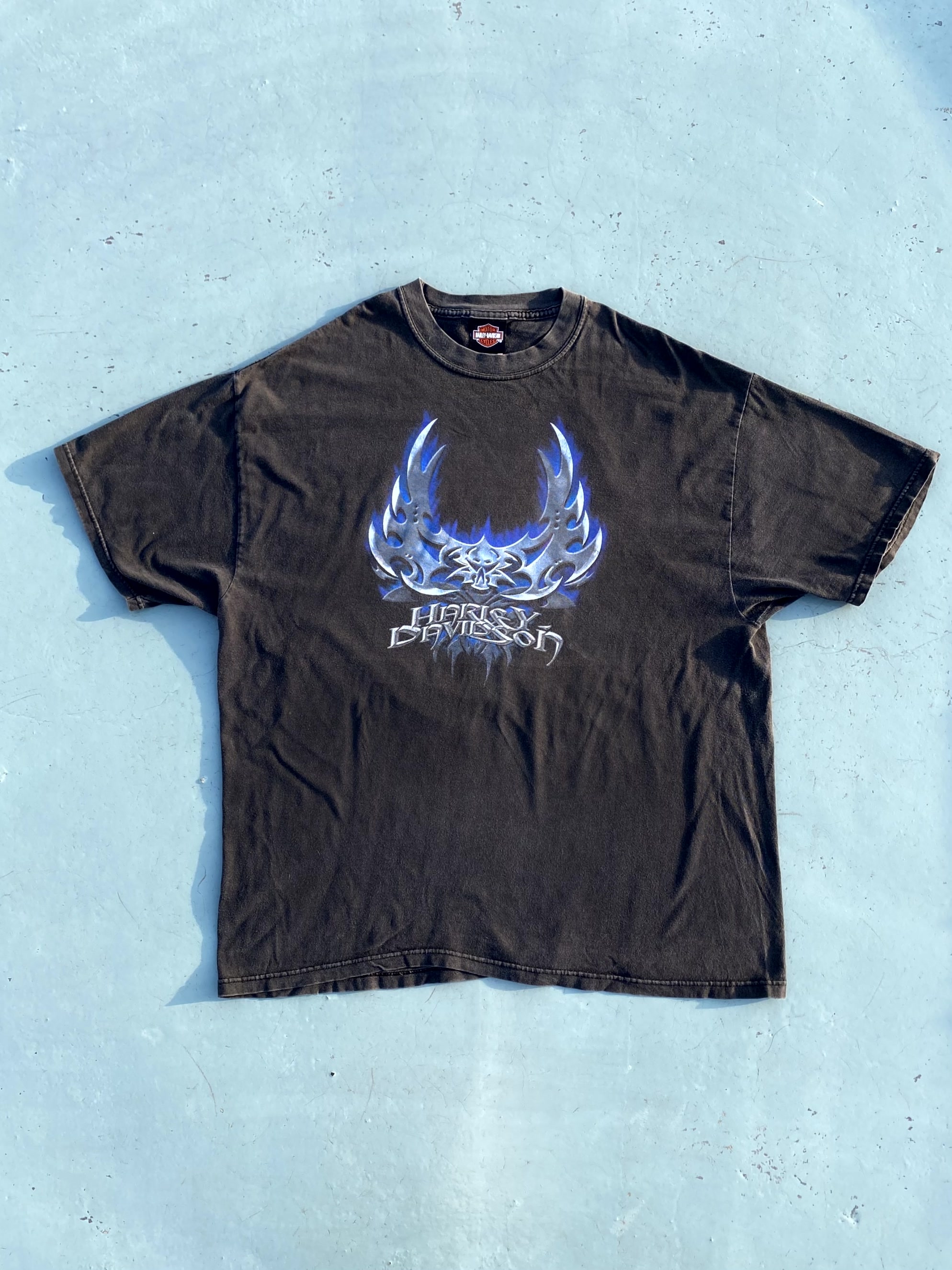 Harley Davidson Blue Flame Printed T-Shirt XL(105) - 체리피커