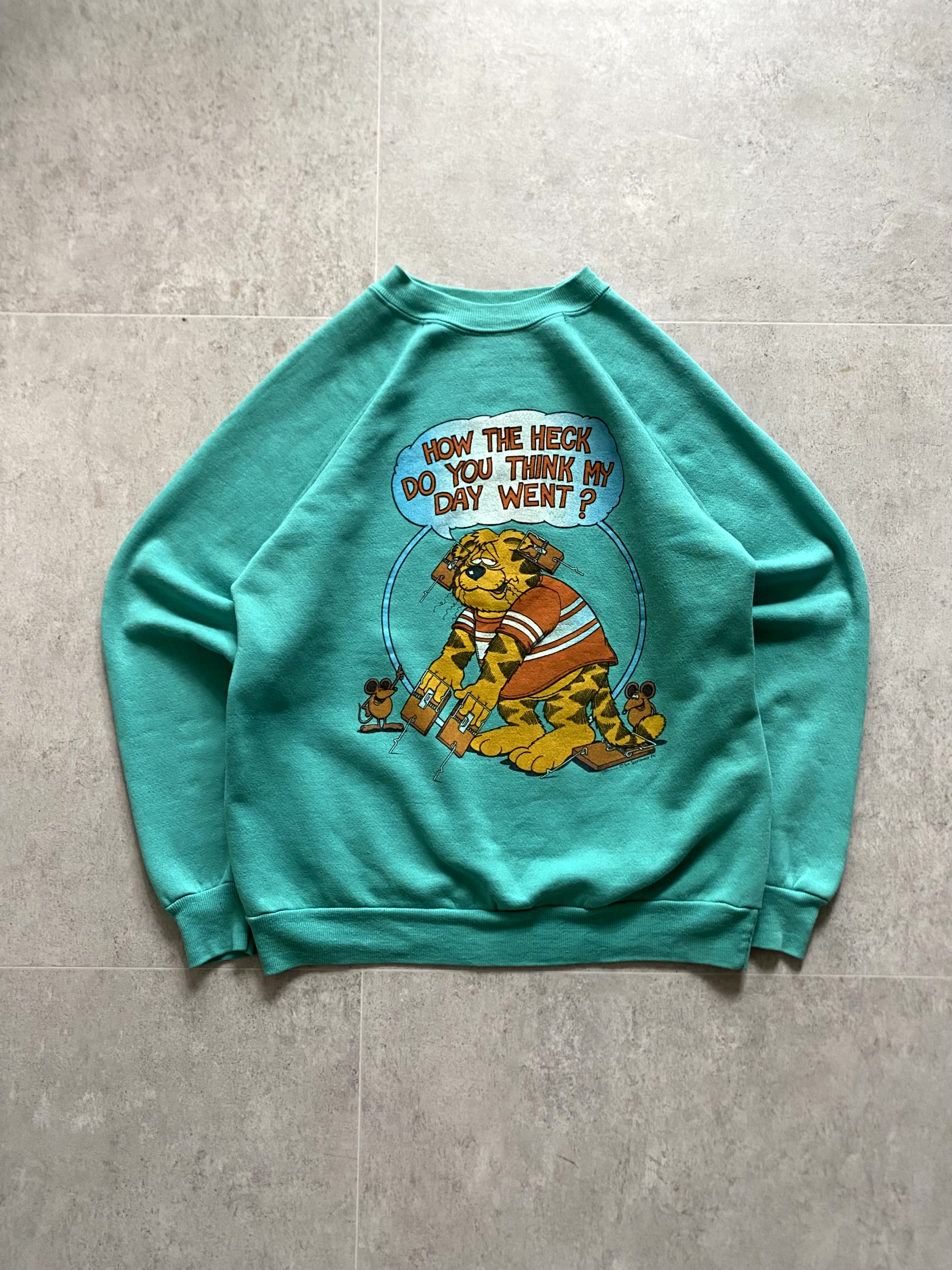 80&#039;s Vintage &#039;HOW THE HECK DO YOU THINK MY DAY WENT&#039; Sweatshirt ~100 Size - 체리피커
