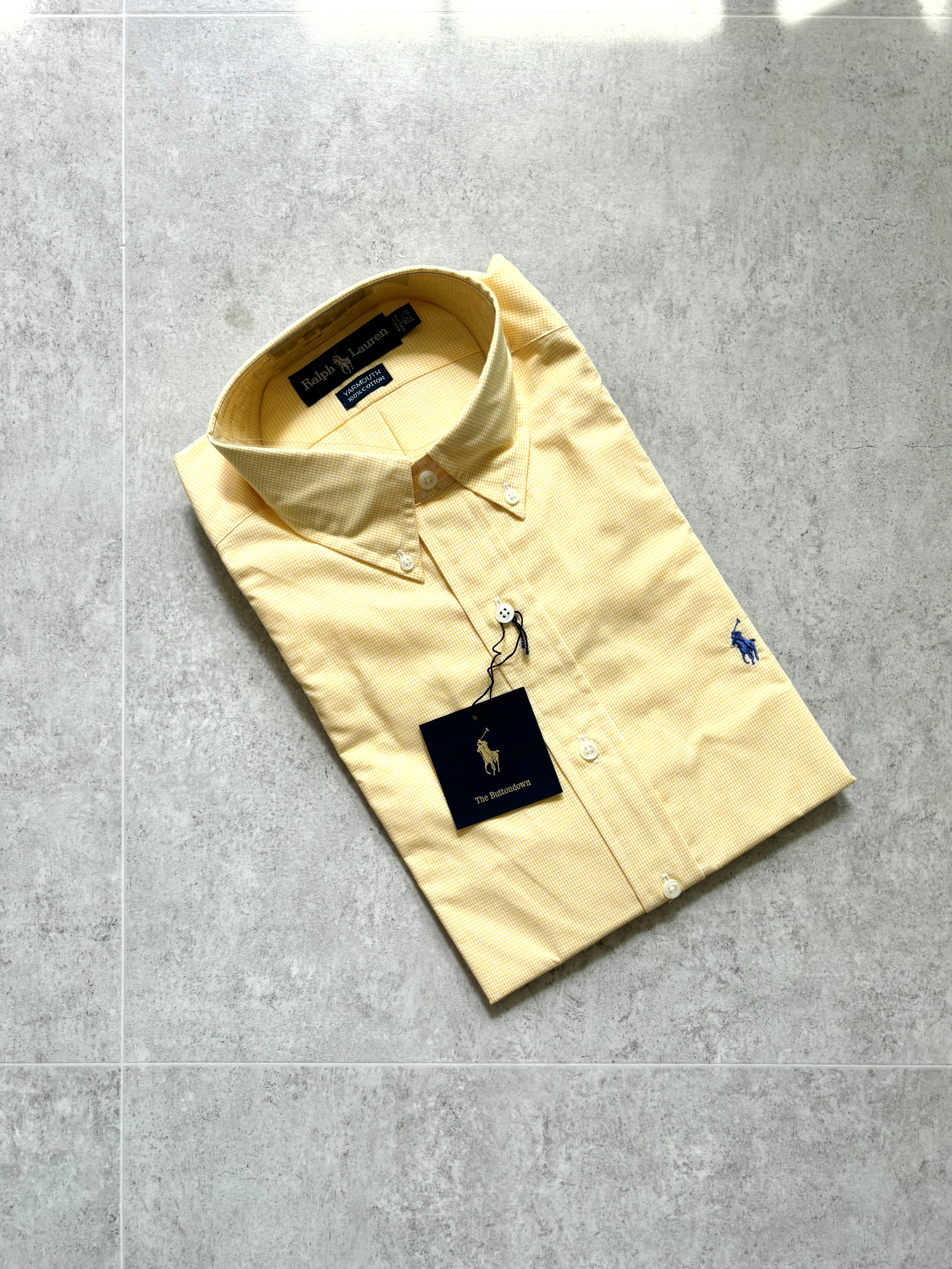 (Dead Stock) 90&#039;s Polo Ralph Lauren Yellow Gingham Check Shirt 15.5 - 체리피커